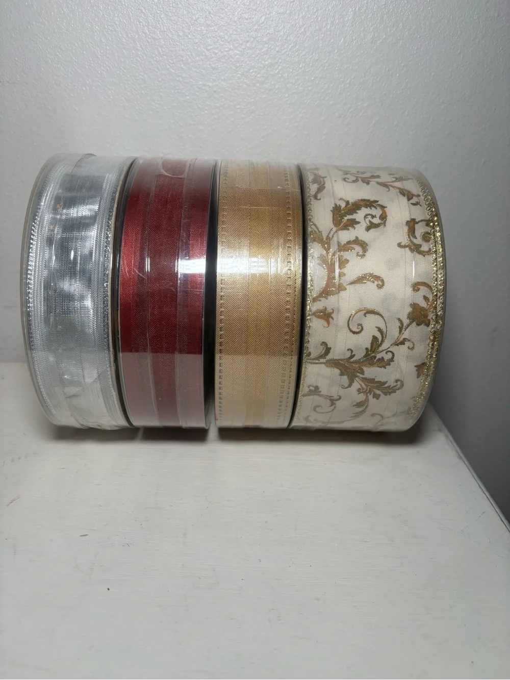 Decorative Metallic and Patterned Ribbon Set - Silver, Red, Gold, Cream